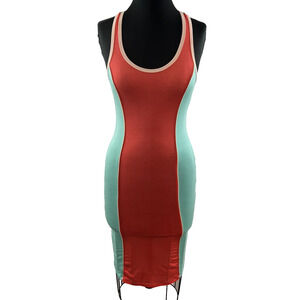 GO COUTURE Vintage Teal Green Orange White Colorblocking Fitted Dress S Small XS